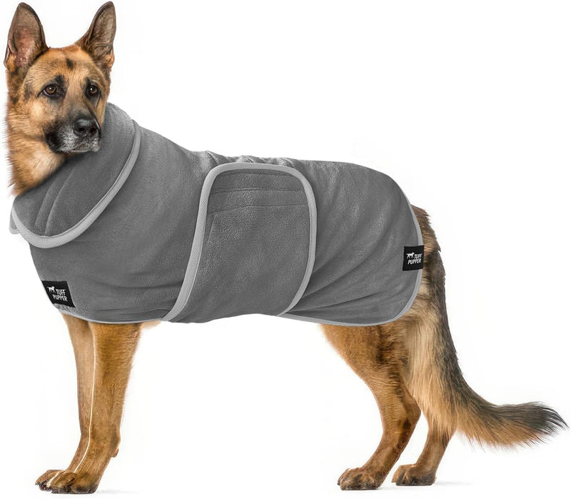 Tuff Pupper Fast Drying Dog Bath Robe | 800 GSM Plush Dog Towel Bathrobe/Dressing Gown | Super Absorbent Pet/Puppy Bathrobe | Adjustable Hood & Belly Strap | Super Soft | Fast Drying (Giant, Gray) Giant