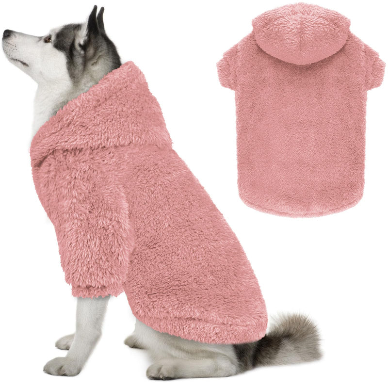Fuzzy Dog Sweaters for Large Dogs Dog Hoodie Soft Double-Sided Plush Fleece Dog Sweater Dog Clothes Dog Coats Dog Hoodie Sherpa Hooded Sweatshirt(Pink-XL) X-Large Pink - PawsPlanet Australia