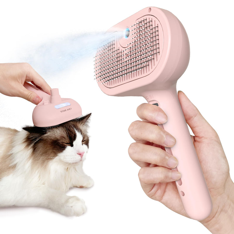 L&W BROS. Steam Grooming Brush for Shedding and Detangling – Self-Cleaning Steamy Pet Brush with Mist Spray for Long-Haired Cats and Small Dogs (Pink) Pink - PawsPlanet Australia