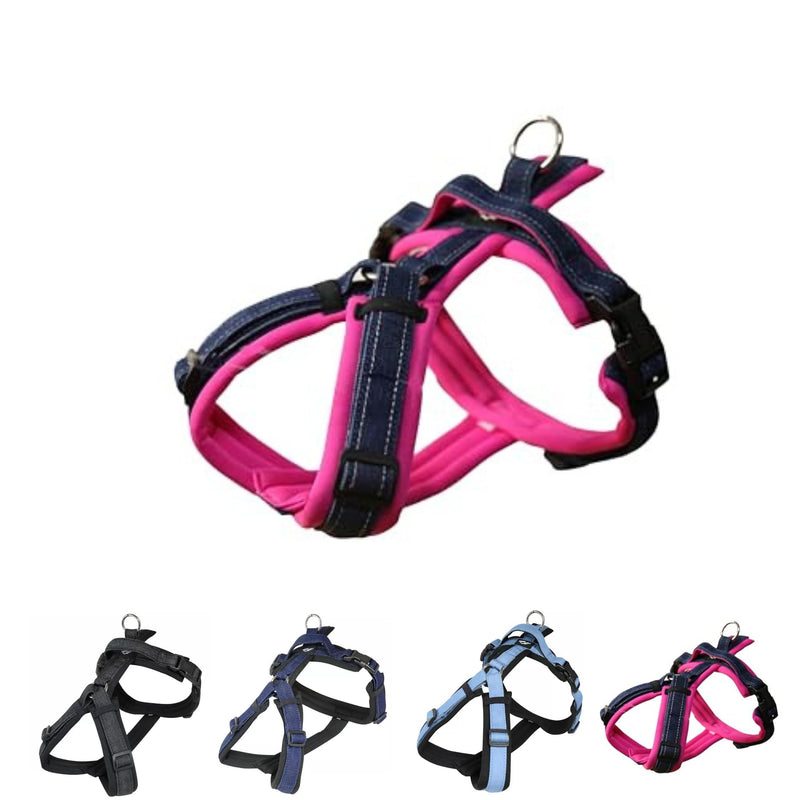 [白山:Hakusan] Zero Dog Harness Denim Type, Safe - No chocking/Hard to Disconnect, Great fit - Easy Put on and Off/Adjustable, Reflector, XS - Small & Medium Dog, Two-Tone Hot Pink × Denim Hot Pink×Denim - PawsPlanet Australia