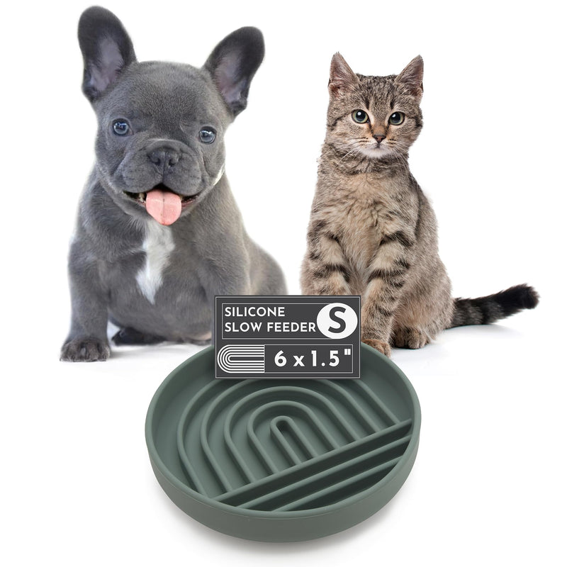 The Slowdown Bowl - Silicone Slow Feeder, Slow Eating, Modern Lick Mat Design, Reduces Gulping, Dishwasher Fit, for All Cat & Dog Breeds, Mealtime Challenge, Small-Spruce Spruce - Rainbow Design - PawsPlanet Australia