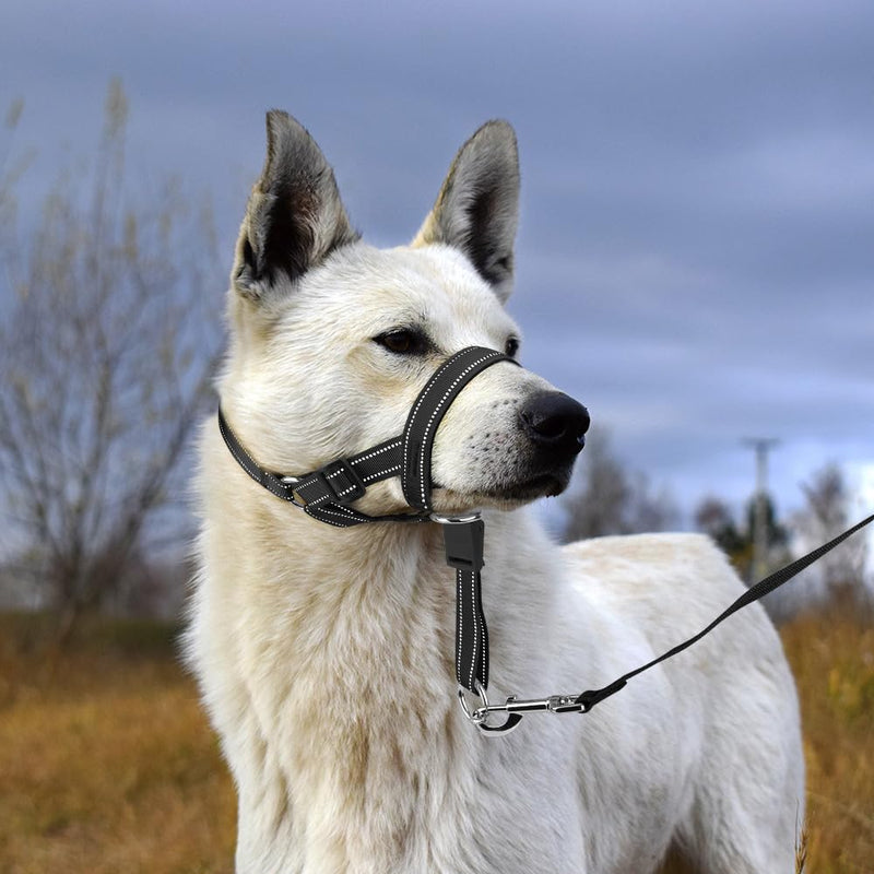 Dog Head collar - Adjustable Dog Head Halter No Pull Dog Harness - Soft Padded Headcollar with Safety Reflective Strap - Effective Dog Training Tools for Easier Walks (Medium, Black) Medium (Snout 7.5"-14.2") - PawsPlanet Australia