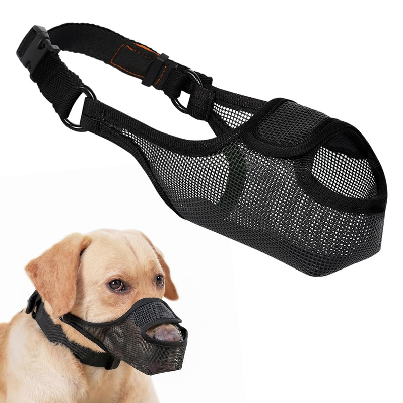 LUCKYPAW Dog Muzzle, Patented Mesh Muzzle for Large Medium Small Dogs Allows Full Pant Drinking Mouth Cover to Prevent Biting Chewing Scavenging Adjustable Breathable Mouth Guard(Black,XXL) Black XXL-Snout:12.25-13.75" - PawsPlanet Australia