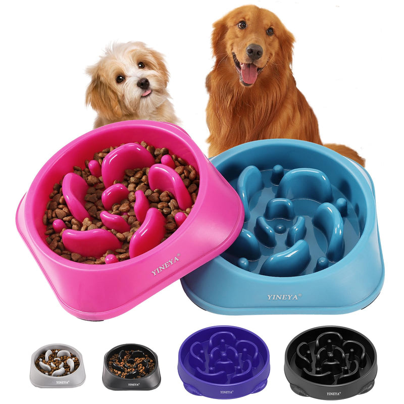 2Pcs Slow Feeder Dog Bowls Large Breed, Dog Slow Feeder Bowl, Dog Food Bowls Slow Feeder, Dog Bowl Slow Feeder, Dog Bowl That Slow Down Eating, Puzzle Dog Food Bowls, Slow Eating Dog Bowl Medium A - DarkBlue & RoseRed - PawsPlanet Australia