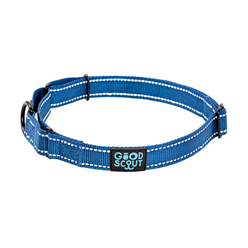Good Scout Martingale Heavy Duty Dog Collar for Large Dogs, Durable Slip-on Collar, Puppy Training Collar, Reflective Material for Safety & D-Ring for Quick Leash Attachment, Blue