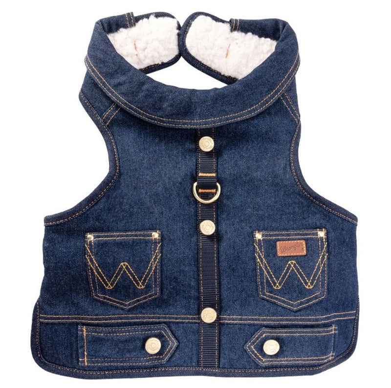 Wrangler Dark Wash Dog Vest Harness with Sherpa-S Dark Wash Denim S - PawsPlanet Australia