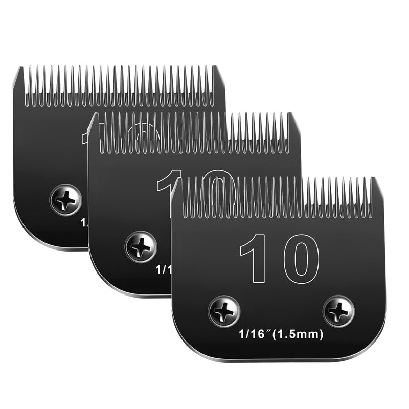 10 Blades Dog Grooming Blades Compatible with Andis/Oster A5/Wahl KM-10 Series Dog Clippers,Detachable Clipper Replacement Blade,Black,Size 10 Blade 1/16" (10#/3PCS) 2PC 10:1/16''(1.5MM) - PawsPlanet Australia