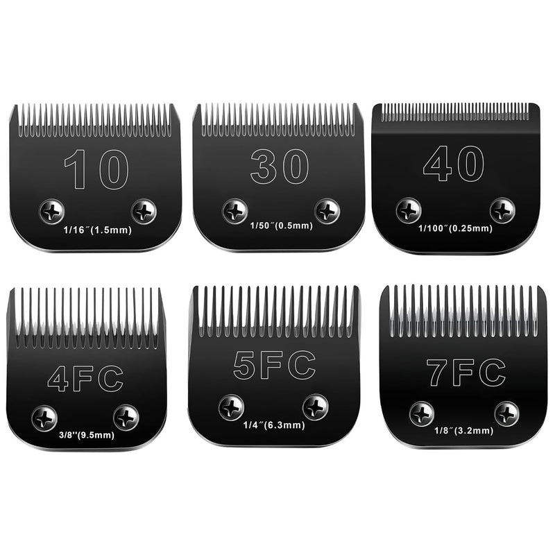 10 Blades Dog Grooming Blades Compatible with Andis/Oster A5/Wahl KM-10 Series Dog Clippers,Detachable Clipper Replacement Blade (6PCS Black-#10+30+40+4FC+5FC+7FC) 2PC 30:1/50''(0.5MM) - PawsPlanet Australia
