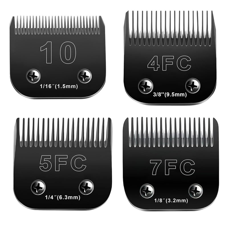 10 Blades Dog Grooming Blades Compatible with Andis/Oster A5/Wahl KM-10 Series Dog Clippers,Detachable Clipper Replacement Blade(4PCS-#10+4FC+5FC+7FC) 40:1/100''(0.25MM) - PawsPlanet Australia