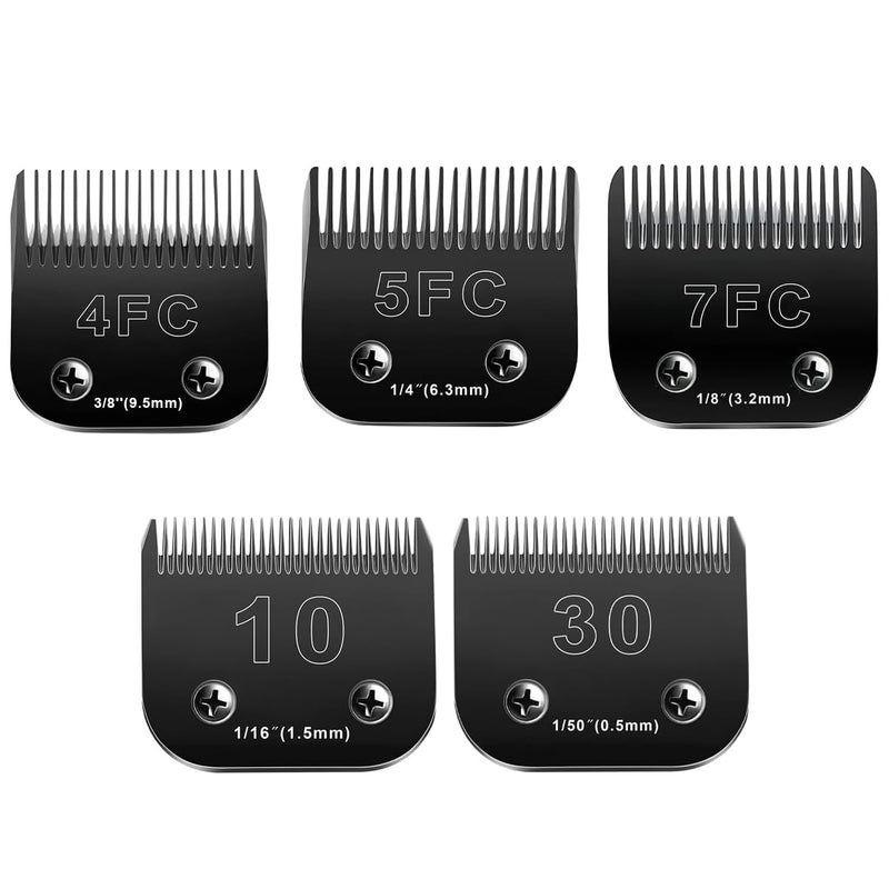 10 Blades Dog Grooming Blades Compatible with Andis/Oster A5/Wahl KM-10 Series Dog Clippers,Detachable Clipper Replacement Blade,Black (5PCS Black-#10+30+4FC+5FC+7FC) 3PC 10:1/16''(1.5MM) - PawsPlanet Australia