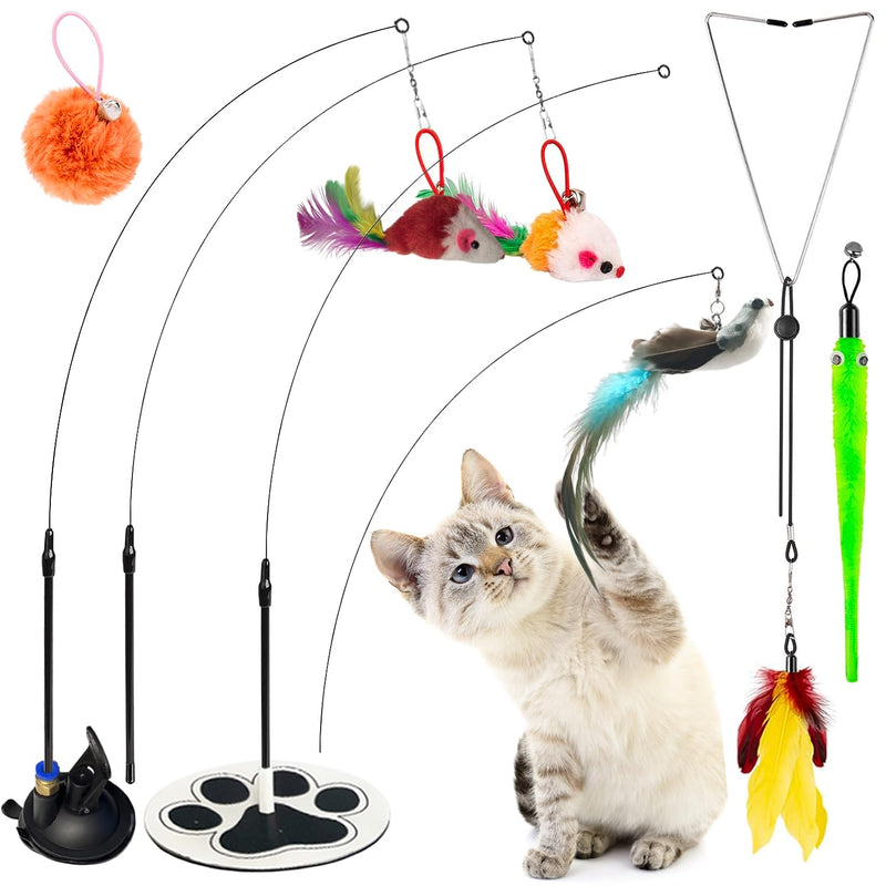 Cat Wand Toys for Indoor Cats Cat Toys for Bored Indoor Adult Cats Feather Toy Suction Cup Cat Toy Cat Bird Toy Interactive Bird Simulation Cat Floor Suction Cup Cat Toy for Indoor Cats Main Cat Toy - PawsPlanet Australia