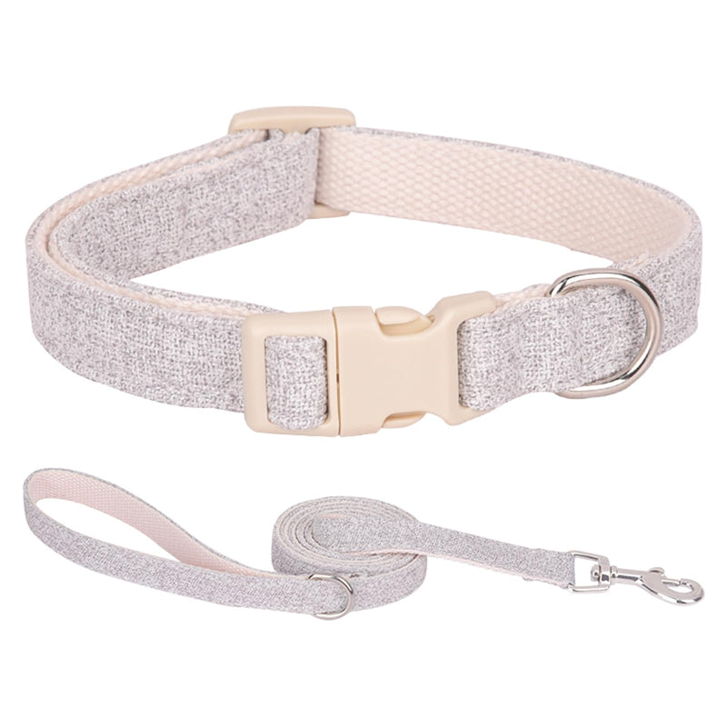 Cotton Hemp Dog Collar with Leash, Soft Adjustable Dog Collars with Plastic Safety Buckle, Cute Heavy Duty Pet Collar for Small Medium Large Dogs S Gray - PawsPlanet Australia