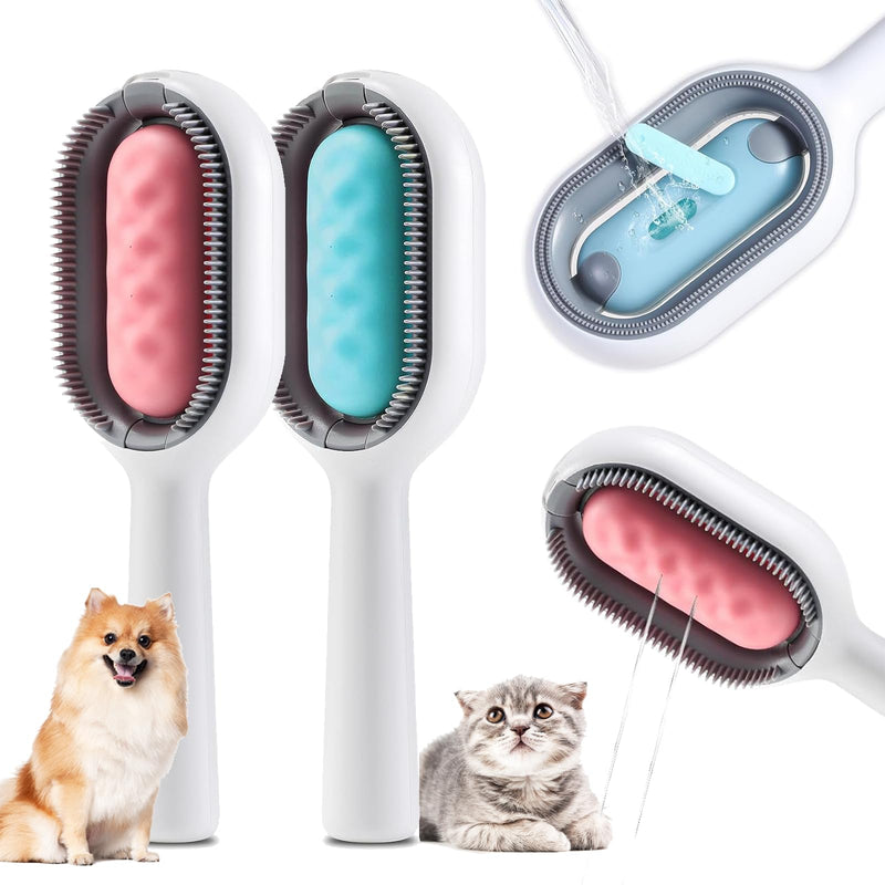 4 in 1 Pet Hair Removal Comb with Gravity Water Tank, Cat Dog Massage Brush Self Cleaning Grooming Wet Comb for Shedding Fur (Long Hair, 2PCS) Long Hair, 2PCS - PawsPlanet Australia