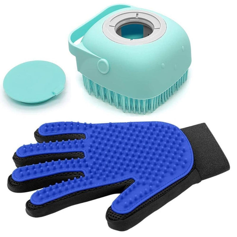 2PCS Dog Grooming Brush Set | Pet Bath Hair Remover Glove with Adjustable Ring Handle for Short & Long Hair Bath brush & hair remover - PawsPlanet Australia
