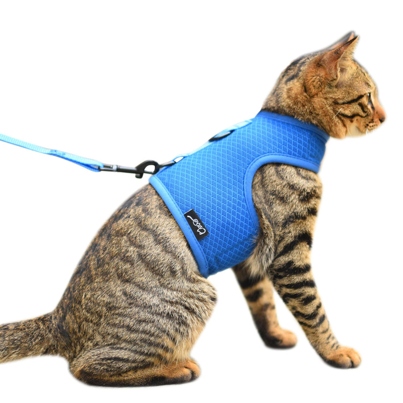 Cat Harness and Leash for Walking Escape Proof Breathable Mesh Fabric, Solid Blue, Medium, Adjustable Cat Walking Jackets, Padded Stylish Cat Vest M 5.5-9LBS Solid Blue Mesh - PawsPlanet Australia
