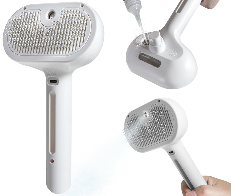 Susu & Wuwu Spray Cat Brush for Shedding - Water Brush for Cats and Dogs - Pet Hair Removal Comb with Water Tank and Release Button - White - PawsPlanet Australia