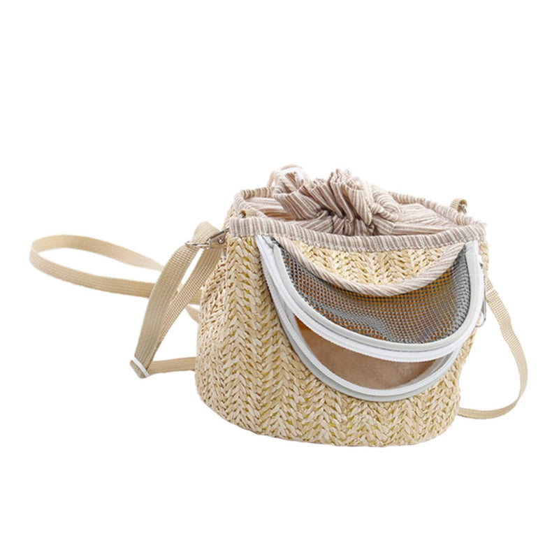 Pets Go Out Backpack for Small Animals Breathable Hamster Carrier with Ventilated Gauze Stylish Straw-Woven Design for Comfortable Travel and Outdoor Adventures - PawsPlanet Australia