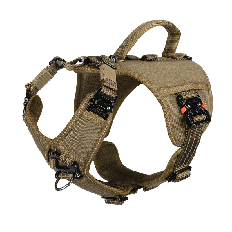 ICEFANG GN8 Tactical Dog Harness with 4X Metal Buckles for Small Sized Dogs,Reflective in Training Walking K9 Vest,No-Pull Front Leash Clip,Adjustable Pet Harness (Brown, Small (Pack of 1)) Small (Pack of 1) Brown - PawsPlanet Australia