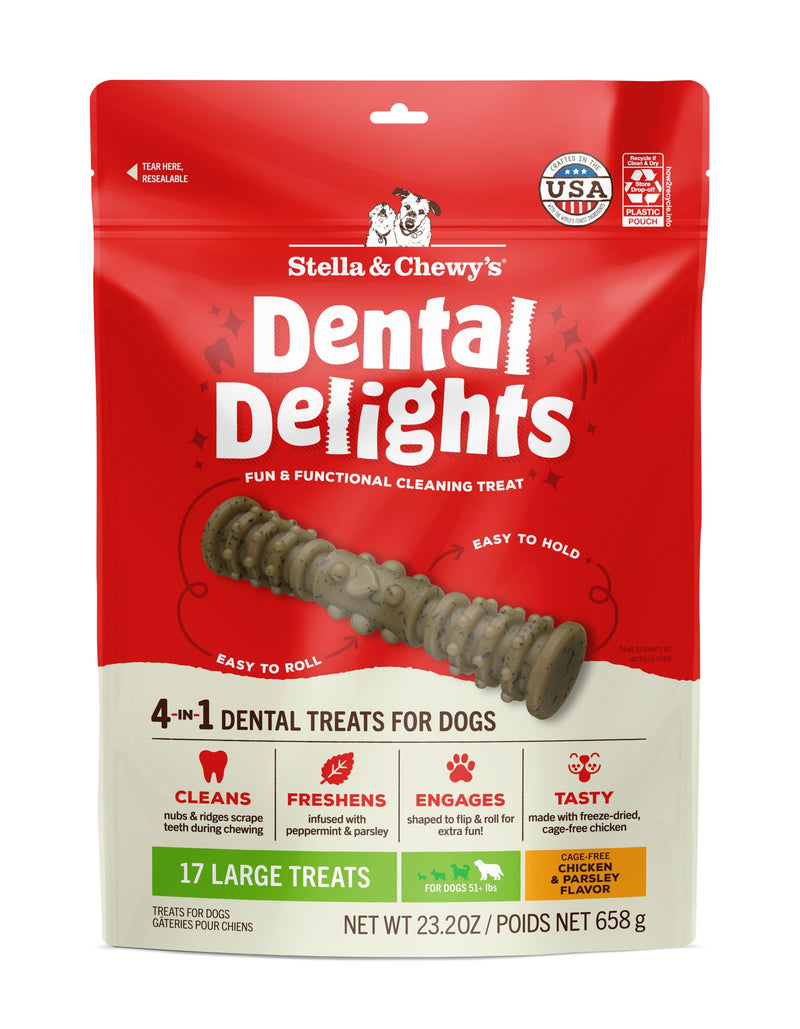 Stella & Chewy's Dental Delights with Freeze-Dried Chicken - Large Dental Treats for Dogs, 23.2 Ounce Bag Chicken (Large Treat) 1.45 Pound (Pack of 1)