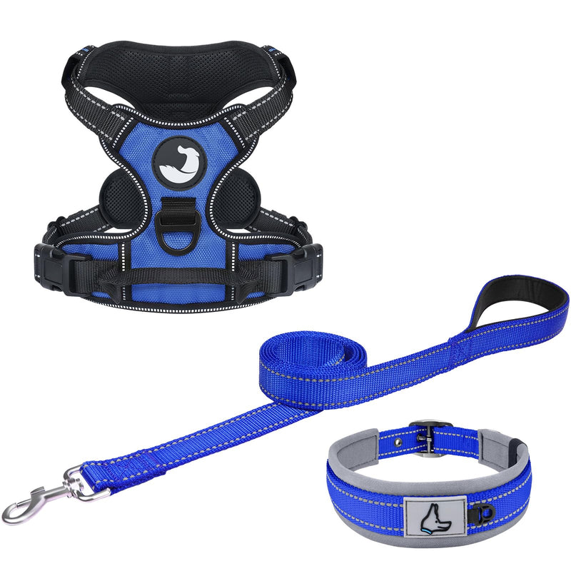 Joytale Dog Harness (Chest: 15-34"), Dog Collar and 6FT x 1" Wide Dog Leash Set, Reflective Neoprene Padded Collar and Leash, and Adjustable Soft Harness with Handle for Dogs - PawsPlanet Australia
