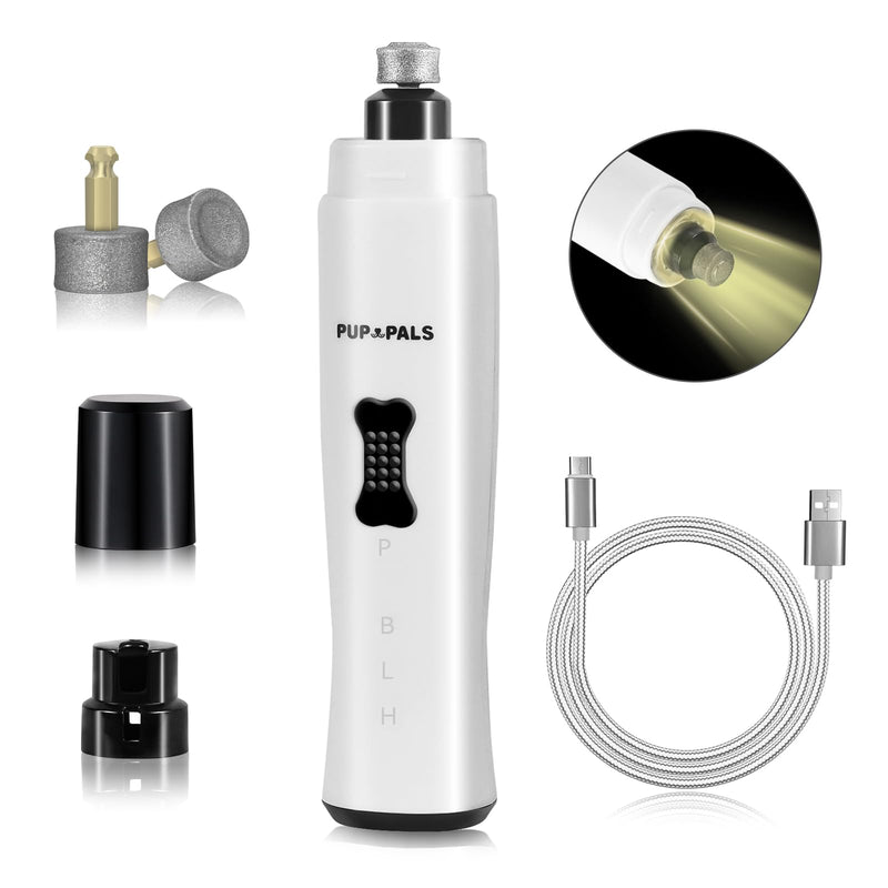 Upgrade Dog Nail Grinder with 5 LED Shadow Free Light, Dog Nail Trimmer Protect Pet Paws from Over Grinding with 2 Speed Super Power Motor, with one aditional Concave-Shaped Replacement Head Grinder+1 Head - PawsPlanet Australia