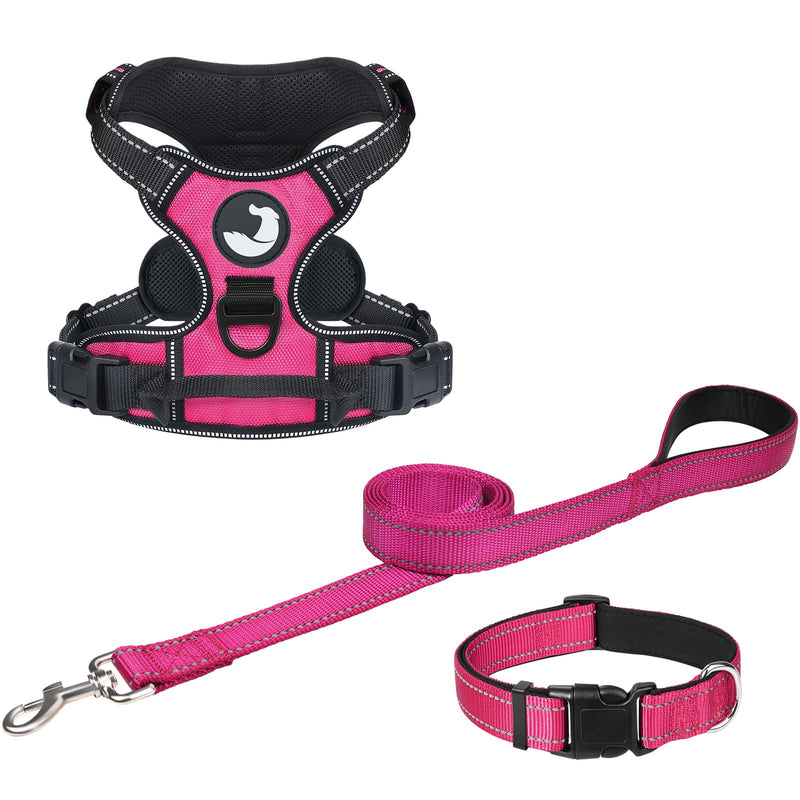 Joytale Dog Harness (Chest: 17-34"), Dog Collar and 6FT x 1" Wide Dog Leash Set, Reflective Padded Nylon Collar and Leash, Adjustable Soft Harness with Handle for Dogs - PawsPlanet Australia