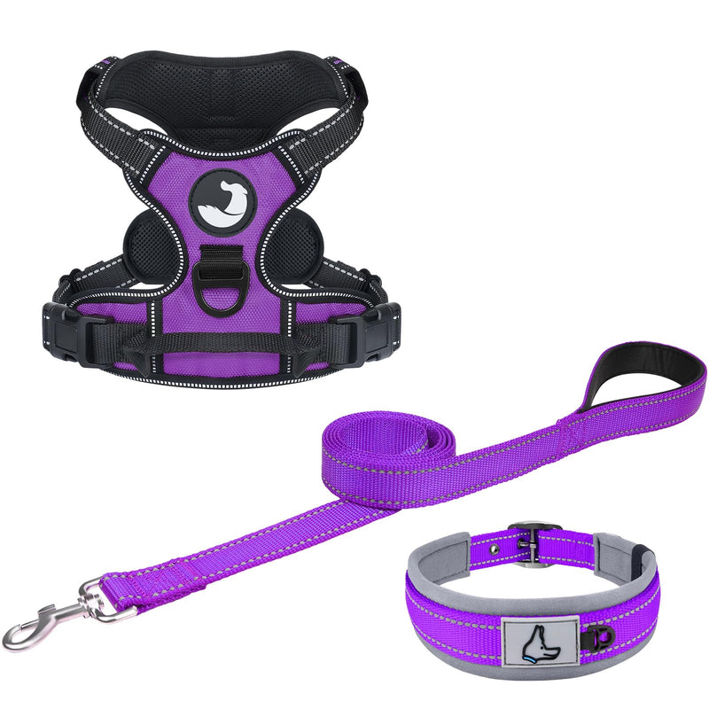 Joytale Dog Harness (Chest: 12-28"), Dog Collar and 6FT x 1" Wide Dog Leash Set, Reflective Neoprene Padded Collar and Leash, and Adjustable Soft Harness with Handle for Dogs - PawsPlanet Australia