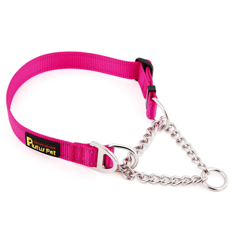 Plutus Pet Martingale Dog Collar with Stainless Steel Chain and Reflective Nylon, Adjustable No Pull Training Collar, for Small Medium, and Large Dogs, Hot Pink, M - PawsPlanet Australia