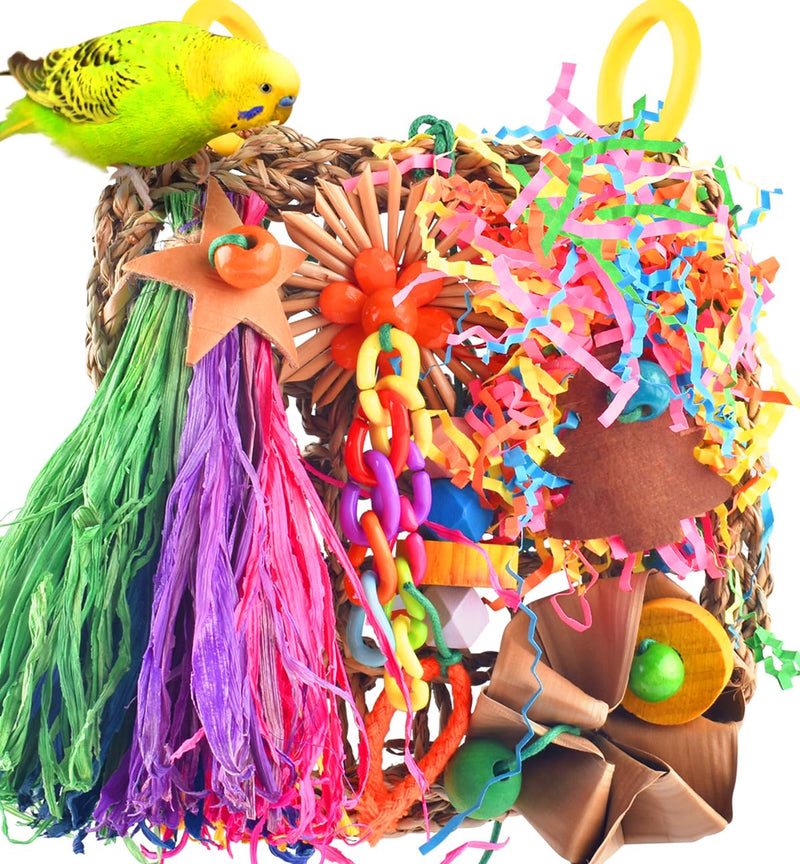 KATUMO Conure Toys, Bird Grass Mat Parakeet Shredder Hanging Toy Cockatiel Foraging Entertainments Parrot Climbing Wall Chewy Lovebird Cage Playthings for Small to Medium Birds natural - PawsPlanet Australia