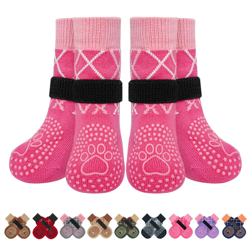BEAUTYZOO Dog Socks to Prevent Licking Paws for Hardwood Floors Anti Slip, Dog Shoes Booties for Hot/Cold Pavement,Grippy Boots & Paw Protectors Traction Control for Small Medium Large Senior Dogs S/M(Pack of 6) Rose - PawsPlanet Australia