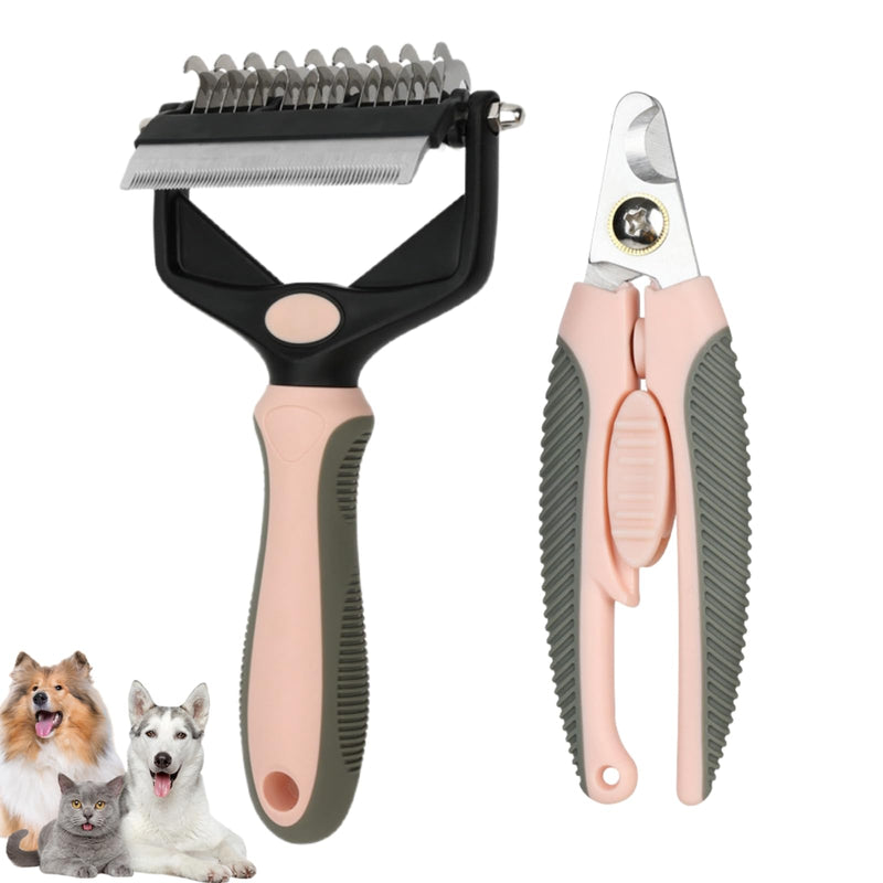 Pet Grooming Tool Kit including 3 in 1 Professional Shedding Brush & Nail Clippers with Storage Bag for All Breeds and Sizes of Dogs and Cats, Pink, Promotes Healthy Skin and Claws - PawsPlanet Australia