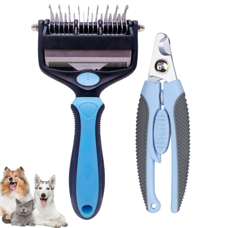 Deshedding Brush and Comb for Long and Short-Haired Pets, Undercoat Rake with Bonus Pet Nail Clippers, Trimmer, and Storage Bag (blue) blue - PawsPlanet Australia