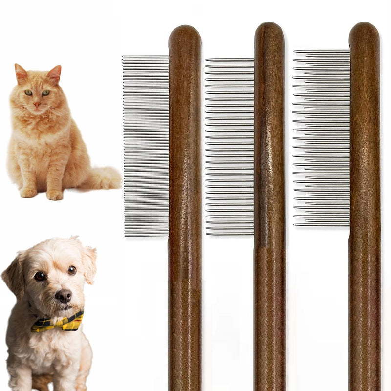 3 Pack Solid Wood Cat Combs, Dog Combs Cat Comb for Removing Tangles and Knots Flea Lice Comb with Rounded Stainless Steel Teeth Pet Comb Grooming Tool for Cats,Dogs and rabbits - PawsPlanet Australia