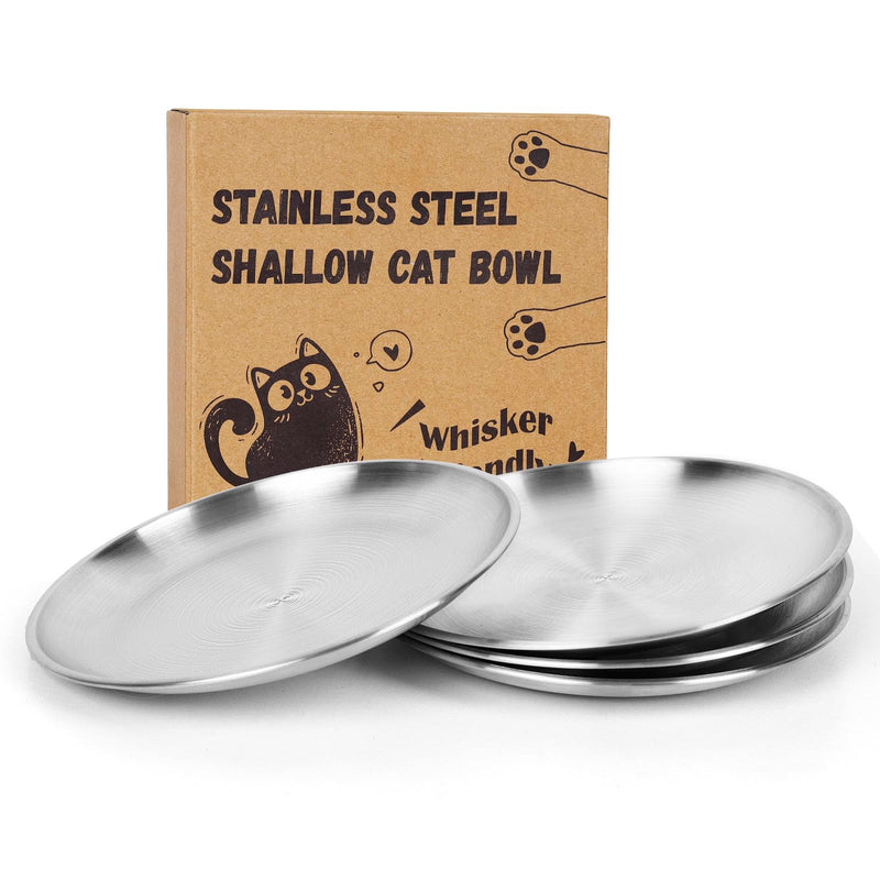 4 Pcs Wide Whisker Friendly Cat Dishes Set 6.7", Stainless Steel Cats Bowls, Shallow Food Bowl, Indoor Kitten Feeding Wet & Dry Food Dish to Prevent Whisker Fatigue(13 OZ) 4 Dishes - PawsPlanet Australia