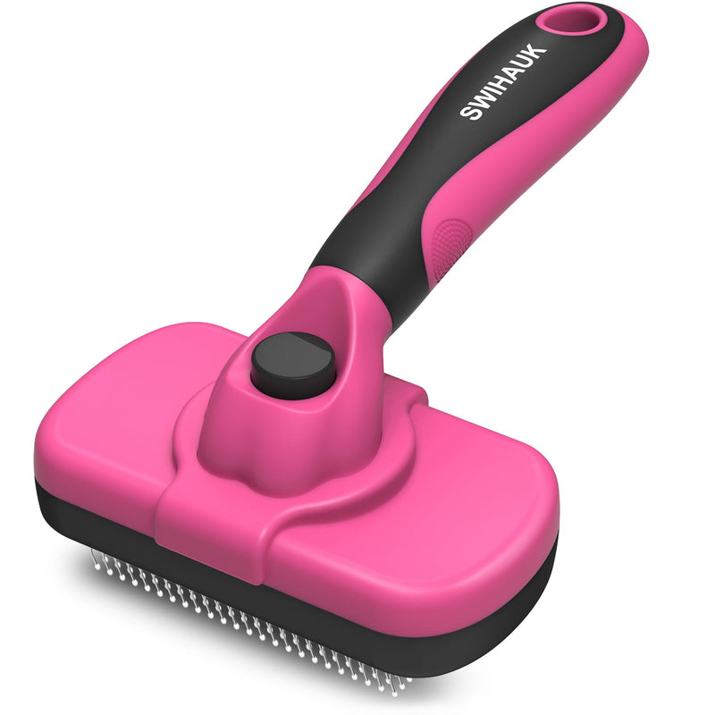 Swihauk Self Cleaning Slicker Brush for Dogs & Cats - Skin Friendly Grooming, Deshedding, Hair Removal for Puppies & Long/Short Haired Pets, Pet Supplies Accessory, Pink - PawsPlanet Australia