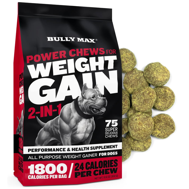 Bully Max Dog Weight Gainer Soft Chews for Puppies and Adults - High Calorie Dog Food Performance Supplement for Healthy Weight Gain, Immunity & Digestion - 75 Chews for All Breeds & Ages - 300g Pack 1 Pack - PawsPlanet Australia