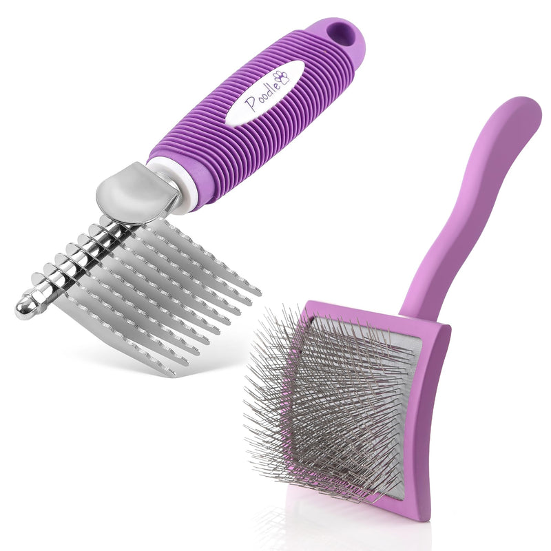 Poodle Pet Dematting Comb + Large Slicker Brush Bundle - PawsPlanet Australia