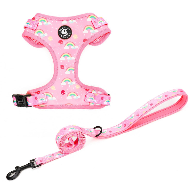 Dog Cat Harness and Leash Set, Puppia Soft Mesh Padded and Adjustable Puppy Vest Cute Dog Clothes Escape Proof Easy Walk Pet Accessories Rainbow L (Neck 15.7"-21"; Chest 19.6"-28.3") - PawsPlanet Australia
