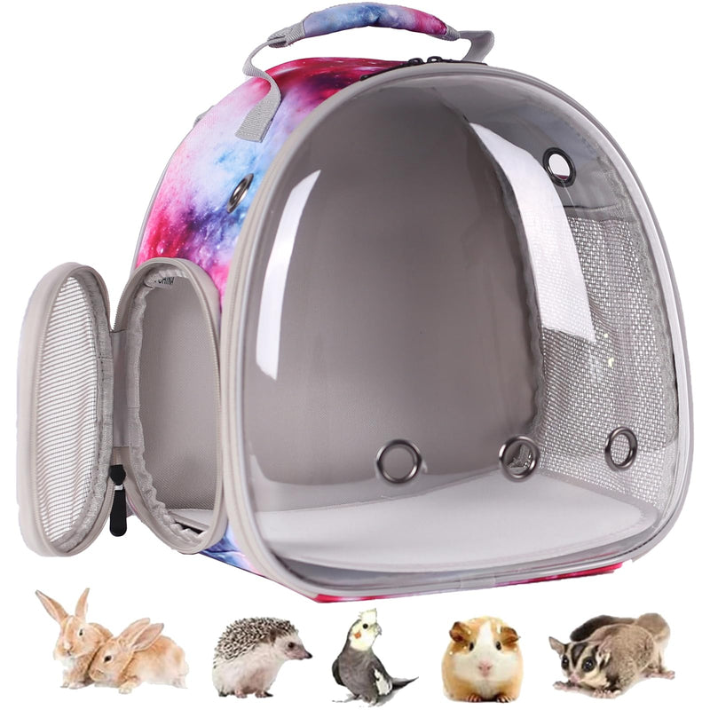 Hedgehog Backpack Carrier, Galaxy Theme Bearded Dragon Backpack,Small Animal Backpack for 2 Guinea Pig Lizard, Space Capsule Clear Bubble Window Carrier for Rat Bunny Rabbit (Galaxy Pink) Galaxy Pink - PawsPlanet Australia