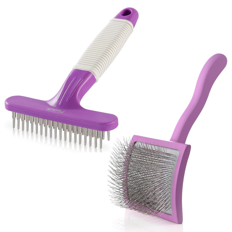 Poodle Pet Dog Grooming Rake + Large Slicker Brush Bundle - PawsPlanet Australia