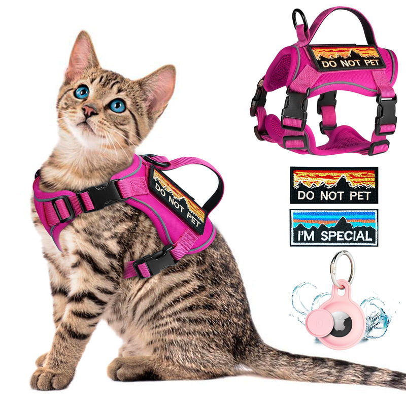 Tactical Cat Harness for Walking, Adjustable Escape Proof Pet Vest for Large Cat,Easy Control Breathable Cat Vest with Handle?Molle Patches (Pink, L) Pink - PawsPlanet Australia