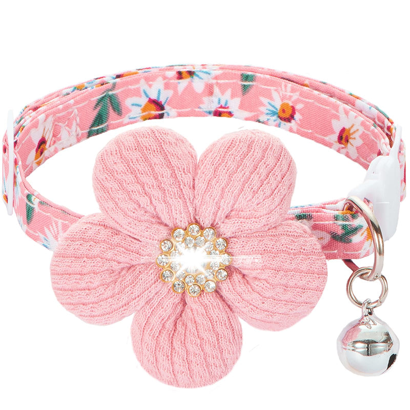Cat Collar, HYQHYX Breakaway Kitten Collar with Flower,Rhinestone Kitty Collar with Bell, Floral Pet Collar with Safety Buckle for Cats and Puppy Dog Pink - PawsPlanet Australia