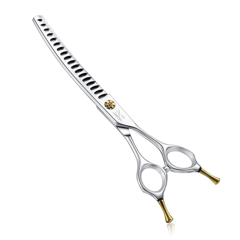 JASON Dog Scissors for Grooming - 7" Up-curved Chunker Shears with 65%-70% Thinning Rate, Professional Japanese 440C Stainless Steel Dog Grooming Chunkers with Adjustable Screw (18 Teeth, Silver) Up-curved Chunkers02 - PawsPlanet Australia