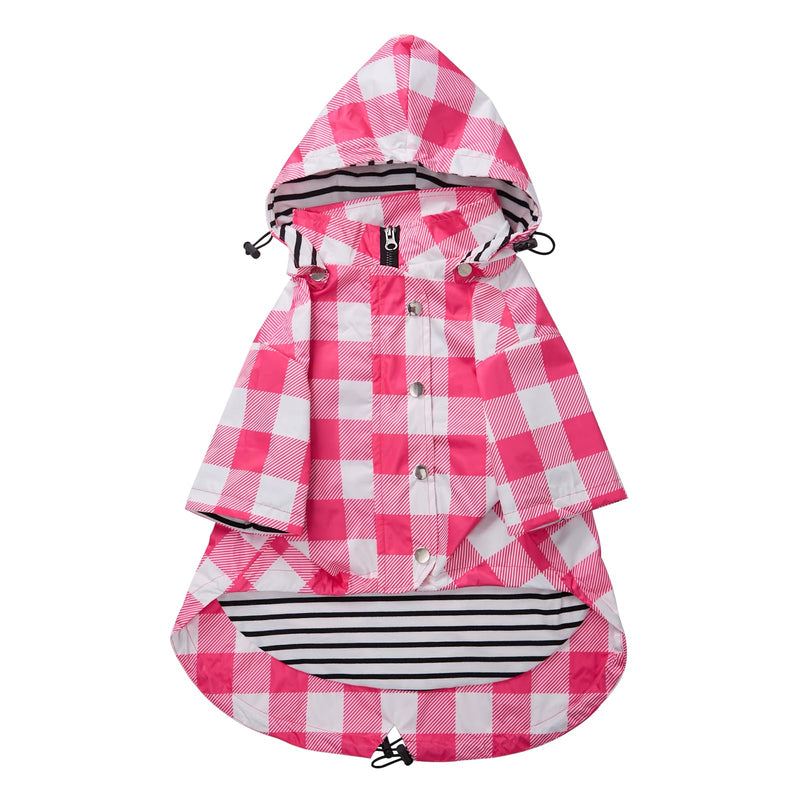 Dog rain Coat Waterproof Raincoat Puppy Jacket with Legs Buttons Zipper Hood Drawstring Fit for Yorkie Terrier Schnauzer Poodle Border Collie Labrador Golden Retriever 8lbs to 80lbs Pink XS X-Small Pink Plaid