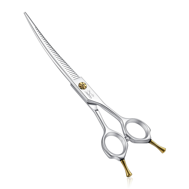 JASON 7" Dog Grooming Scissors - Up-curved Thinning Shears with 25%-30% Thinning Rate, Japanese 440C Stainless Steel Dog Blenders for Grooming with Adjustable Screw (32 Teeth, Silver) Christmas Gift - PawsPlanet Australia