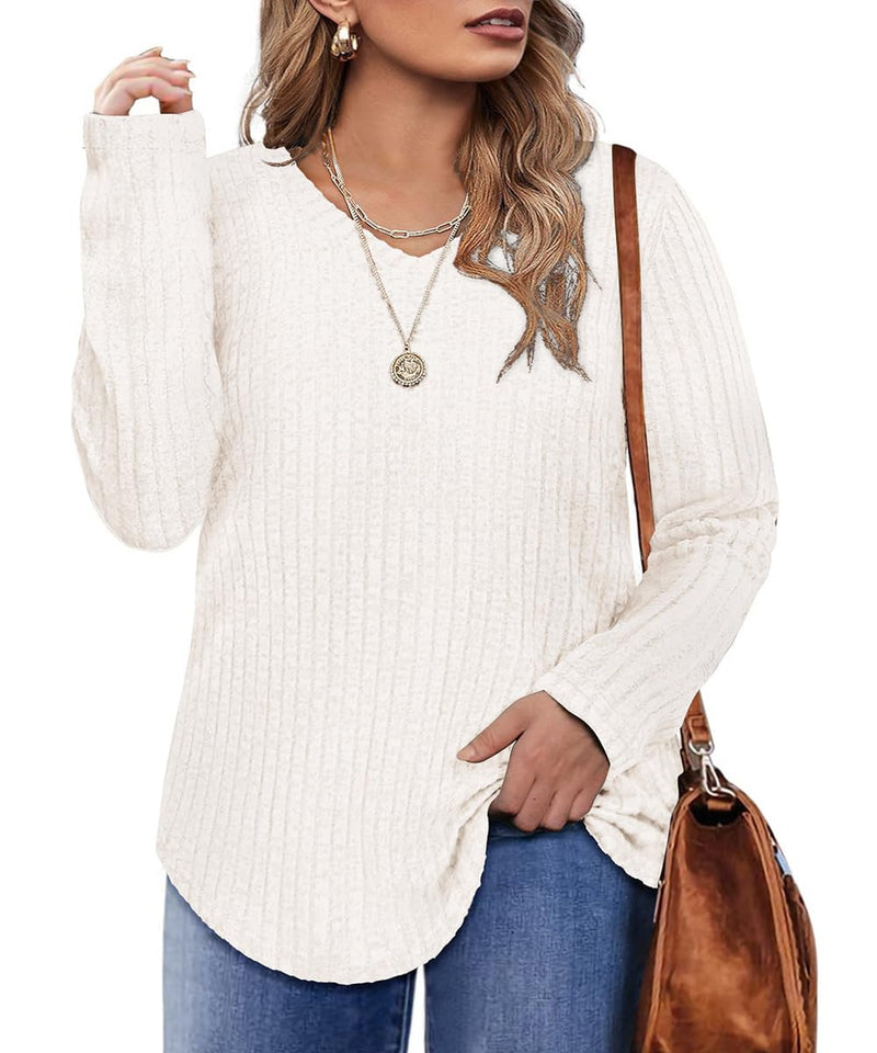 RITERA Plus Size Tops for Women Long Sleeve V/Cowl Neck Lightweight Sweatshirts Pullover Tunics Sweaters Fall Winter XL-5XL 03-white 5X-Large - PawsPlanet Australia