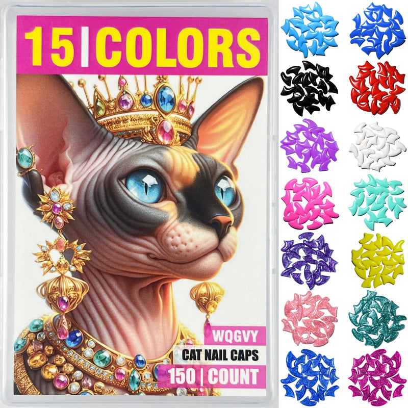 15 Colors / 150 pcs Cat Nail Caps | Cat Claw Covers with Adhesives and Applicators (L) L - PawsPlanet Australia