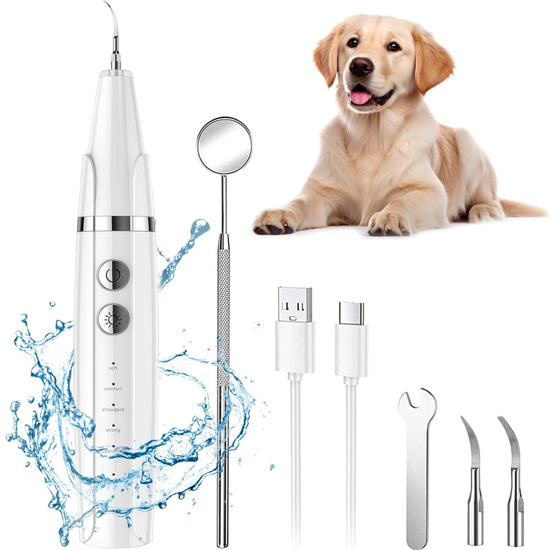 Plaque Remover for Teeth - Pet Ultrasonic Toothbrush Cleaner - Teeth Cleaning Kit for Tartar and Stains - Suitable for Dogs and Cats (White) White - PawsPlanet Australia