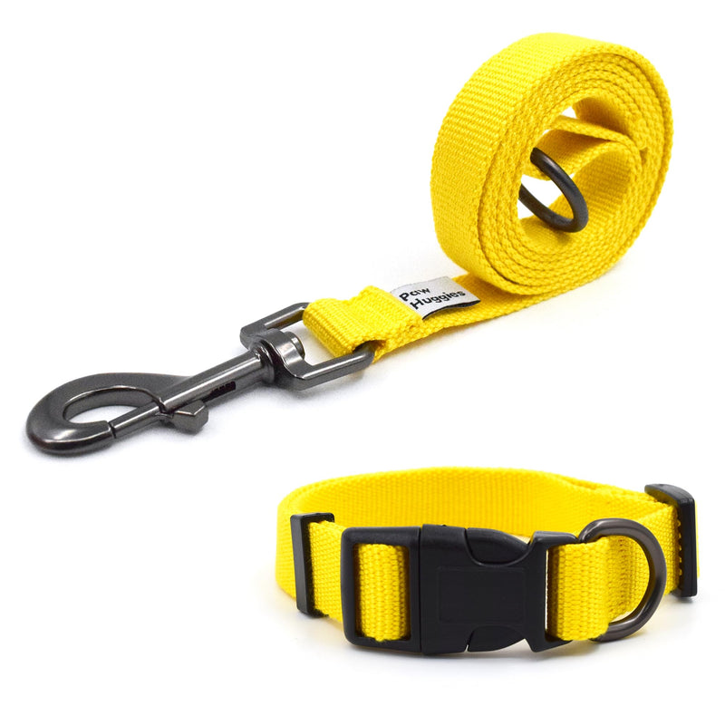 Yellow Dog Collar and Leash Set for Medium Size Dog, Breathable, Anti-Odor & Soft, Comfortable for Sensitive Skin Puppies, 90% Bamboo Rayon, Adjustable Quick-Release Buckle Pet Collar Medium Set Yellow Set - PawsPlanet Australia
