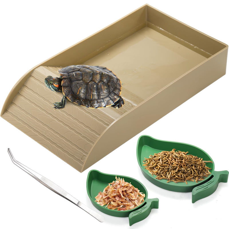 Hacaroa 4 Pcs Tortoise Water Dish with Ramp and Basking Platform, Mango Reptile Food Dish Turtle Water Bowl, Reptile Bathing Pool Amphibians Habitat Accessories for Lizard, Box Turtle, Horned Frog - PawsPlanet Australia